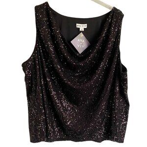 Ava & Viv Women's Sequin Tank Top 4X Black Shimmer Sleeveless Plus Size NEW NWT